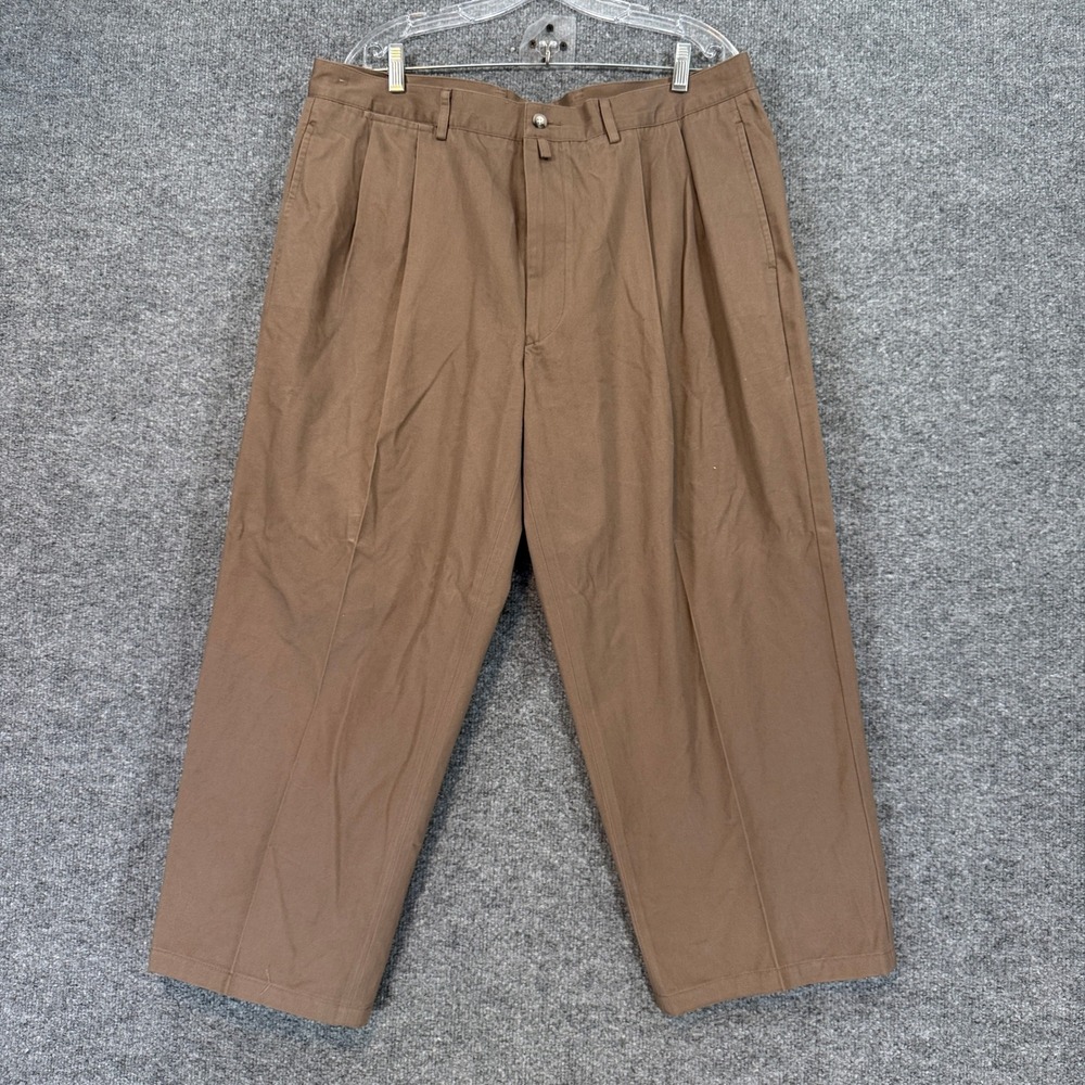 Faconnable Pleated Pants Mens 38 Brown Cotton Twill Chino Trousers Vintage